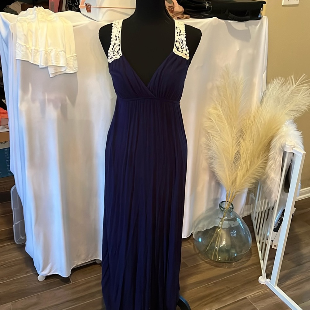 Navy blue and crochet maxi dress